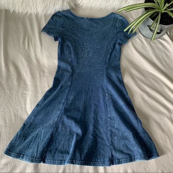 H&M Fit & Flare Faux Denim Mini Dress - Picture 2 of 14
